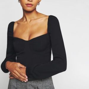 Reformation Black Long Sleeve Reign Blouse